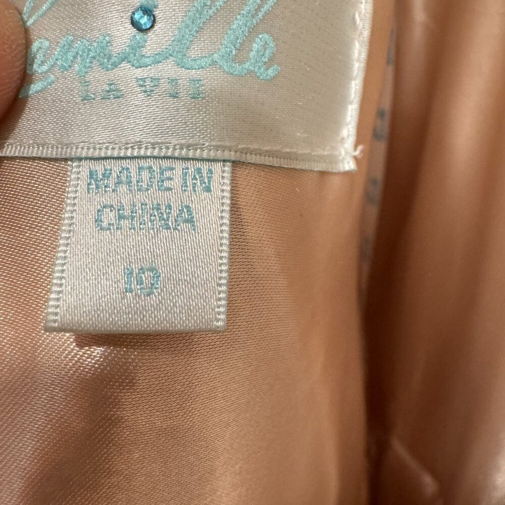 Gold Plunging Beaded Mikado Box Pleated Ballgown Size 10  ( Camille Lavie) - Picture 5 of 12